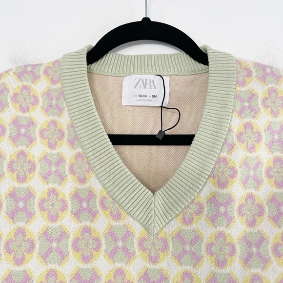 Zara Retro Print Knitted Sweater Vest - 13/14 - Picture 2 of 4
